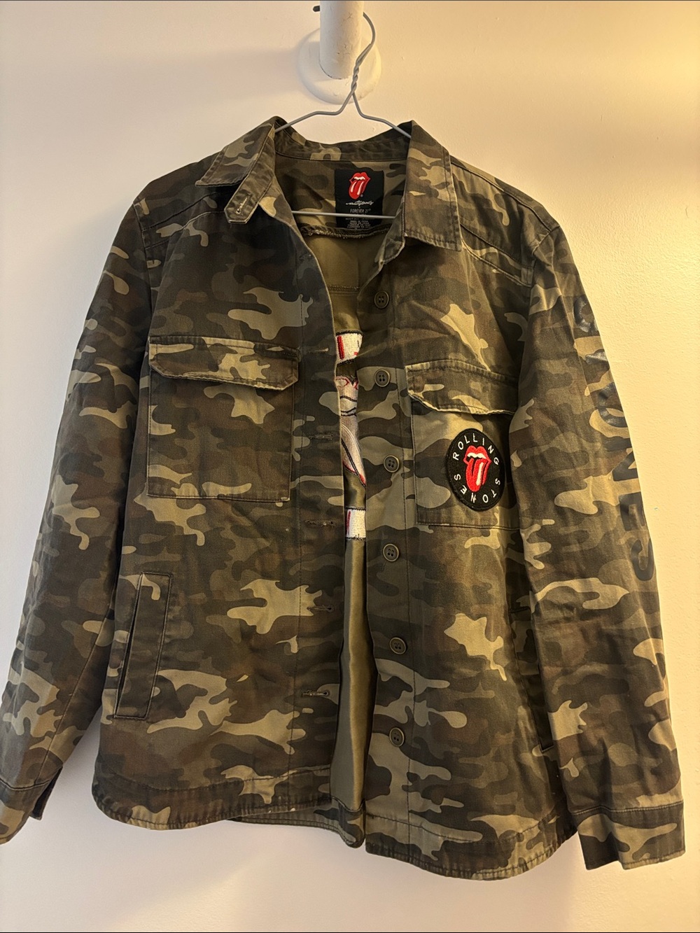 the Rolling Stones Green Camo Military Field Jacket with Tongue Patch